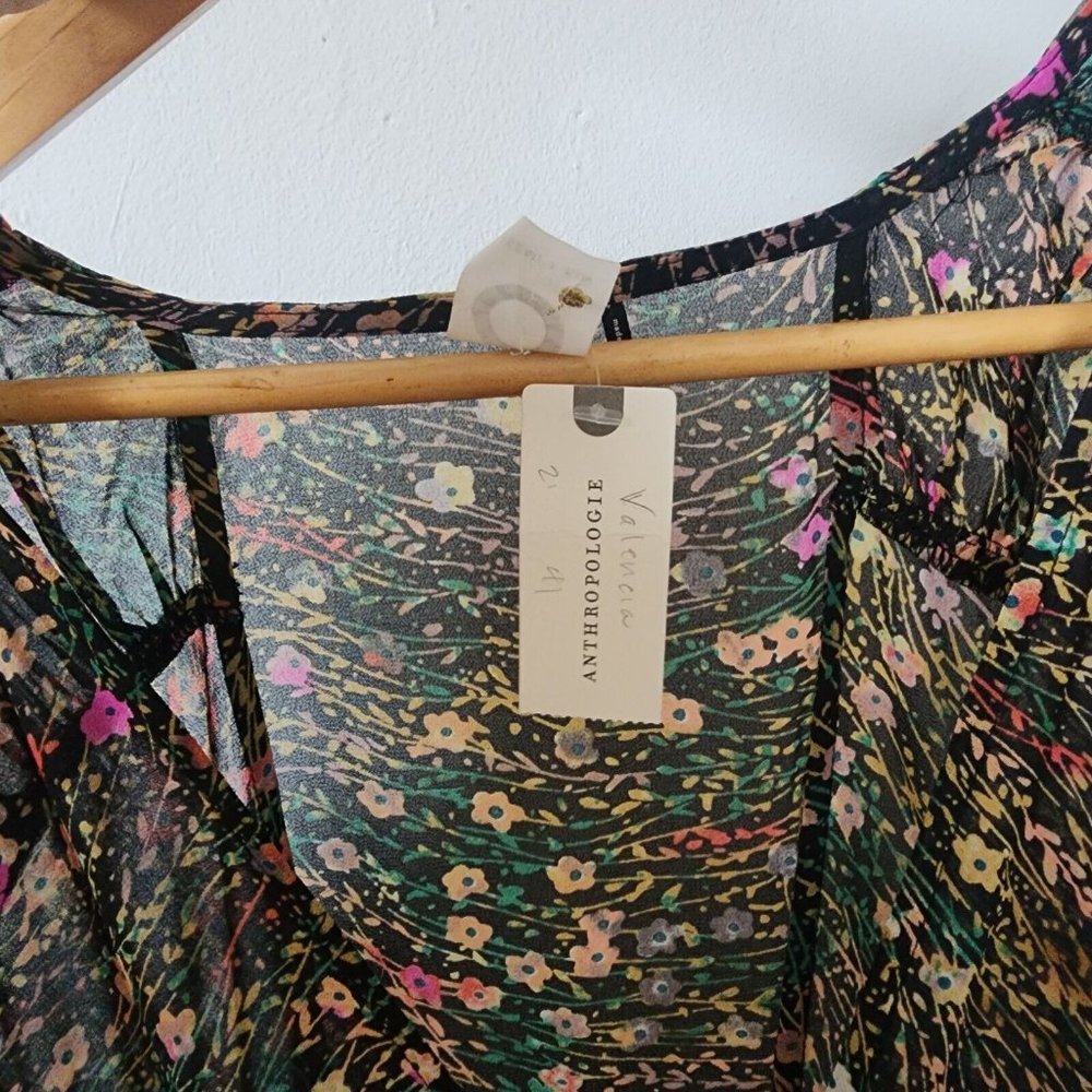 Akimi Kin Anthropologie Sheer Floral Dress NWT Large Black - Picture 7 of 8
